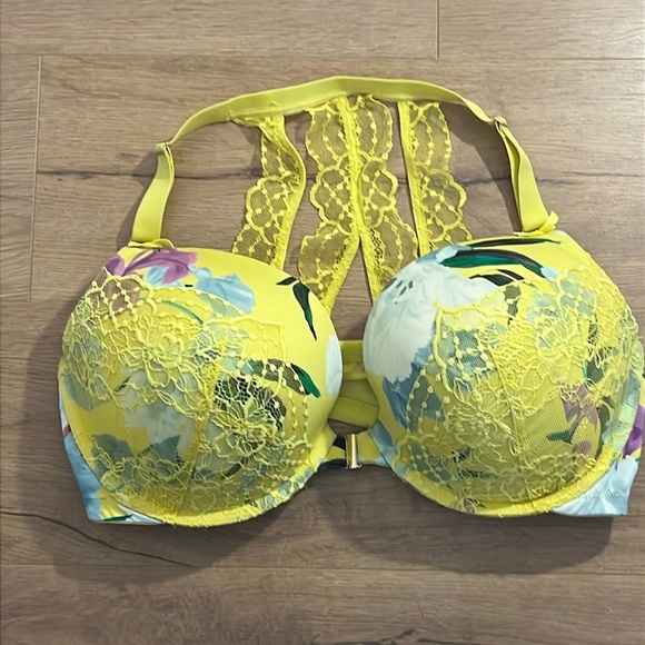Cacique | Boost Plunge floral lace yellow front clasp Bra women’s size 42DDD - Picture 2 of 8